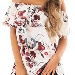 Floral Ruched Off the The Shoulder Top